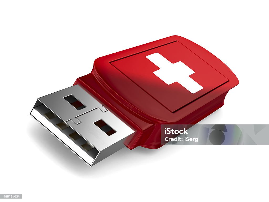 Salvataggio flash drive usb su sfondo bianco.  Immagine 3D isolato - Foto stock royalty-free di A forma di croce