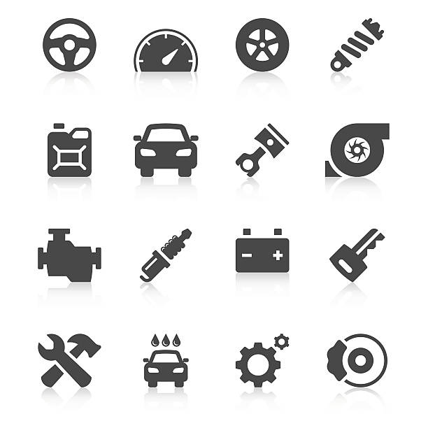 illustrazioni stock, clip art, cartoni animati e icone di tendenza di set di simboli di auto/serie unica - white background car vehicle part brake