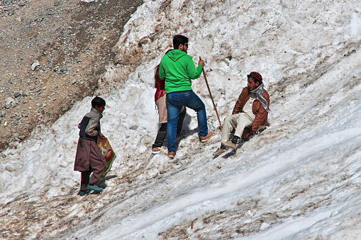 Kalam, Pakistan - 03 Apr 2021: The glacier of Kalam valley in Himalayas, Pakistan
