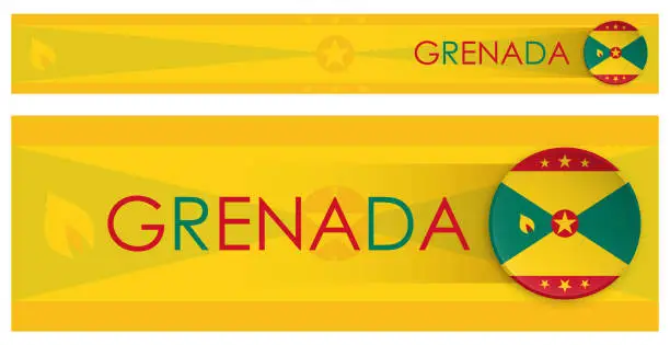 Vector illustration of Grenada flag horizontal web banner in modern neomorphism style. Webpage Grenada island header button for mobile application or internet site. Vector
