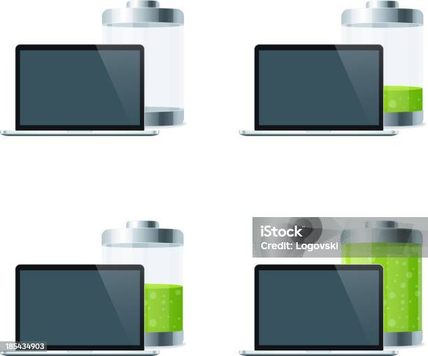 Ноутбук Батареи — стоковая векторная графика и другие изображения на тему Батарея - Батарея, Беспроводная технология, Блестящий
