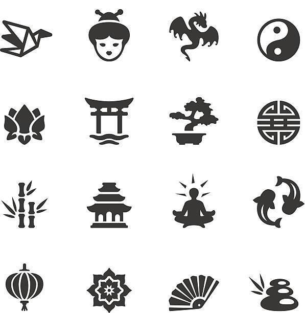 illustrazioni stock, clip art, cartoni animati e icone di tendenza di icone soulico-asiatica - yin yang symbol immagine