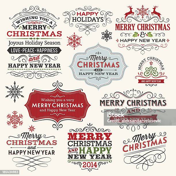 Ilustración de Etiquetas De Navidad Y Bastidores y más Vectores Libres de Derechos de Navidad - Navidad, Cinta, Acebo