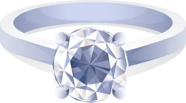 Vector illustration of Sparkling Diamond Ring Shaped Jewelry Shiny Crystal Precious Gem Jewel