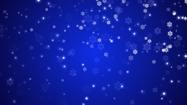 Snowflakes falling on blue background, Winter Christmas Holiday - 4K.