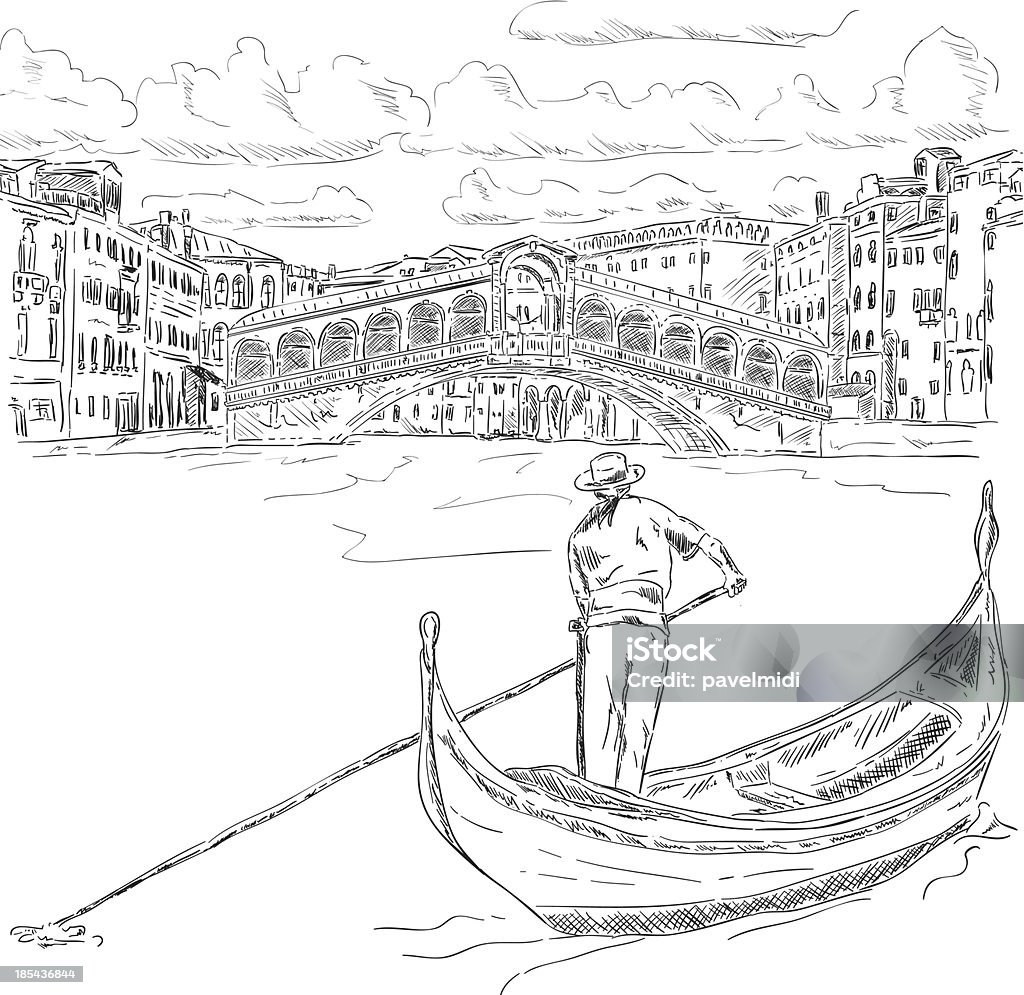 Ponte de Rialto com Gôndola - Royalty-free Veneza - Itália arte vetorial