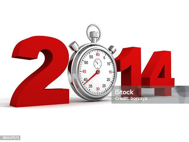 Ano Novo 2014 Texto Vermelho Números Com Relógio Desportivo - Fotografias de stock e mais imagens de 12 Horas