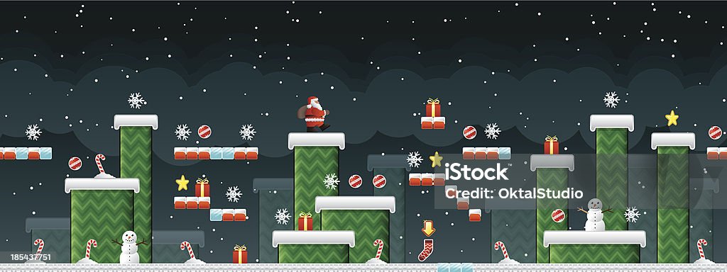 Classic Christmas Arcade game A setup for a retro 2D arcade computer game, usable as a Christmas greeting card template. Christmas stock vector