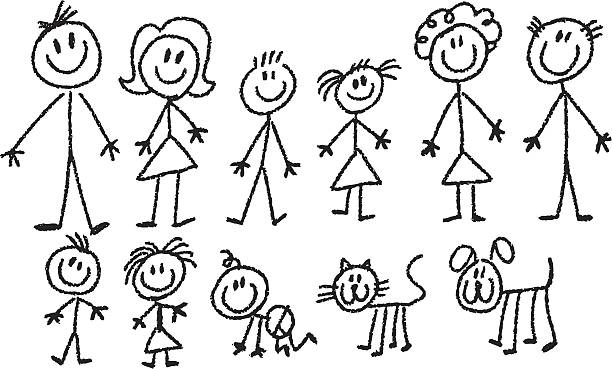 ilustrações, clipart, desenhos animados e ícones de pare a família - figura de palito