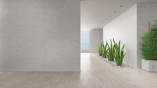 Modern Unfurnished Interior with a Empty White Wall. 3D Render