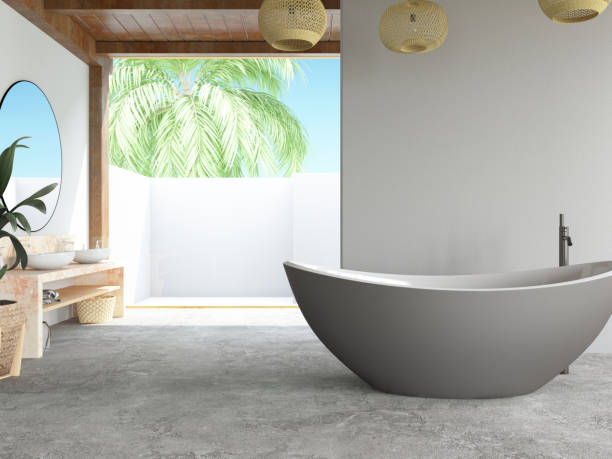 istock Cozy Bathroom Interior in a Tropical Resort 1854380753