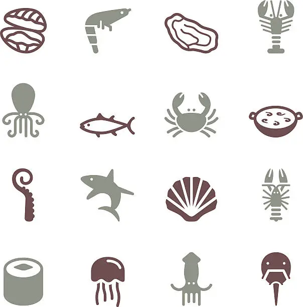 Vector illustration of Seafood Icons - Color Series