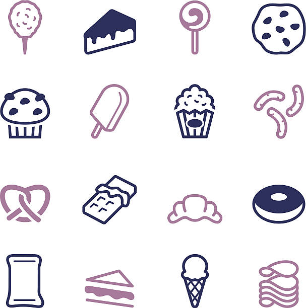 illustrations, cliparts, dessins animés et icônes de junk food icônes-série couleur - cookie chocolate chip cookie chocolate isolated