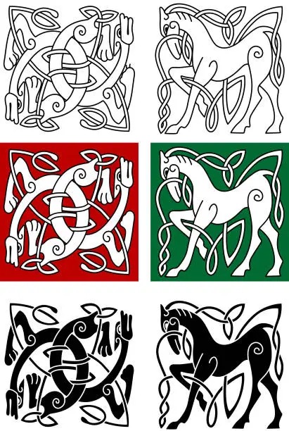 Vector illustration of Celtic horse and abstract monster