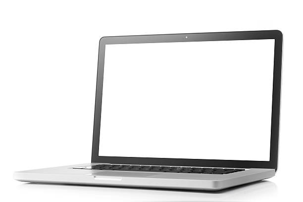 laptop mit leeren bildschirm isoliert auf weiß - dvd fotos stock-fotos und bilder