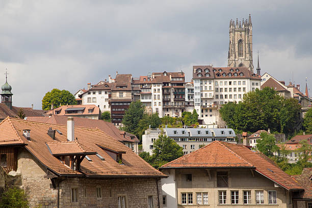 Upper City of Fribourg Upper City from the Old Town of Fribourg, Switzerland. fribourg city switzerland stock pictures, royalty-free photos & images