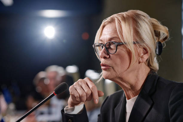 istock Businesswoman speaking her speech at seminar 1854398819