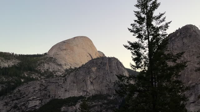 Panning view of the trail behind Half Dome in Yosemite National Park