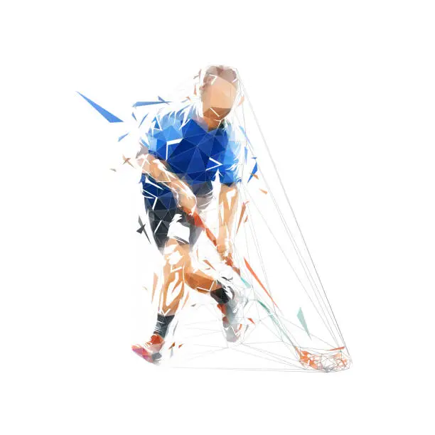 Vector illustration of Floorball player, isolated low poly vector illustration. Team sport ahtlete, geometric drawing
