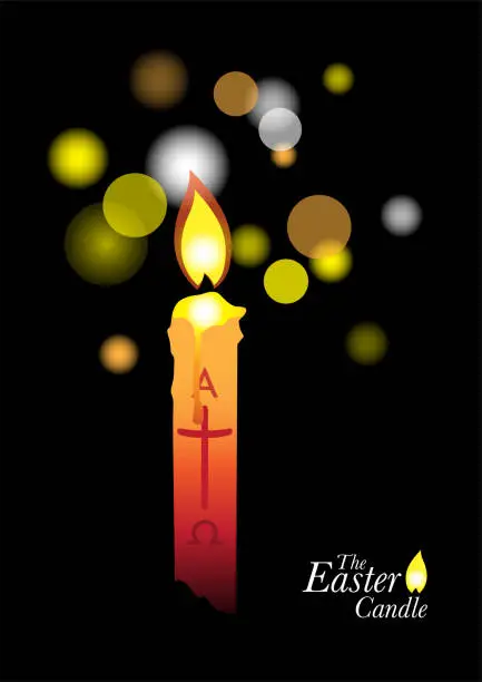 Vector illustration of White burning Easter candle with alpha omega symbol