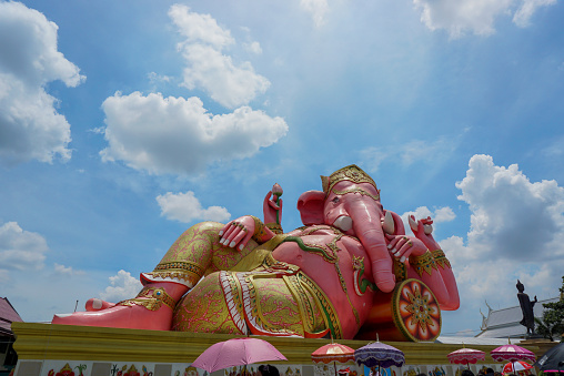 Giant pink ganesha statue wat Samarn, Chachoengsao, Thailand. Ganesha also known as Ganapati, Vinayaka, Pillaiyar and Binayak, is one of best-known and most worshipped deities in the Hindu pantheon.