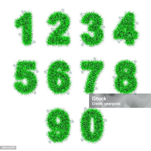 Verde Ouropel Dígitos Com Estrela Em Branco - Fotografias de stock e mais imagens de Alfabeto - Alfabeto, Arte, Arte e Artesanato - Arte visual