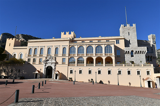 Monaco-ville, Monaco-11 22 2023: Facade of the Princely palace of Monaco .