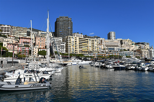 Monaco-ville, Monaco-11 22 2023: The Monaco skyline and marina.