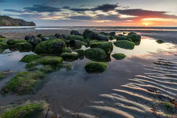A glorious sunrise at Sandsend beach on the North Yorkshire coast