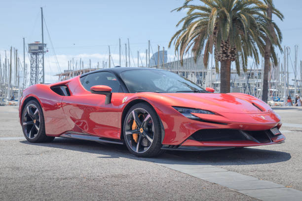 Barcelona, Spain-June 9, 2022: Ferrari SF90 Stradale (Type F173) on the city streets