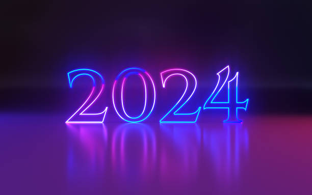 istock Glow in the Dark New Year 2024, Neon Light Colorful 1854478212
