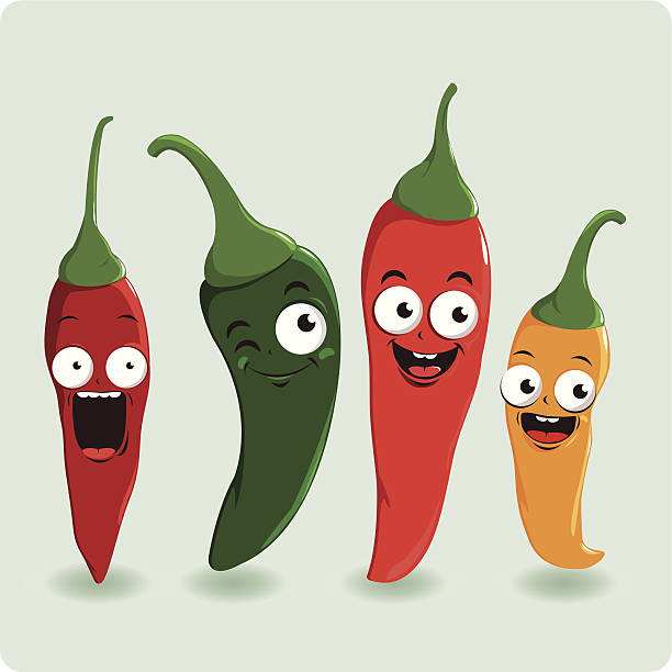 新鮮なカラフルなホットチリペッパーの文字 - bell pepper pepper green bell pepper red点のイラスト素材／クリップアート素材／マンガ素材／アイコン素材