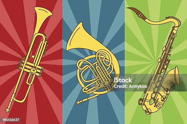 Isolated Trumpets And Saxophone Stock Illustration - Download Image Now - Art, Blue, Brass Band