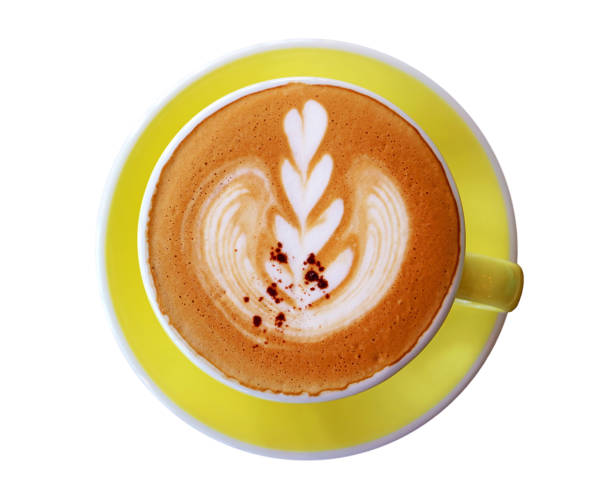 istock Cup of cappuccino coffee with latte art isolated on White Backdrop 1854604346