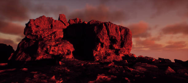 istock Sandstone canyon with rock formations under sunset sky. 1854611813