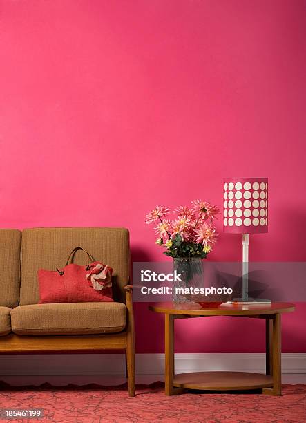 1960s Living Room Stock Photo - Download Image Now - Pink Color, 1960-1969, 1970-1979