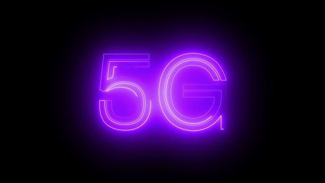 4K 5G neon background text moving animation on black background