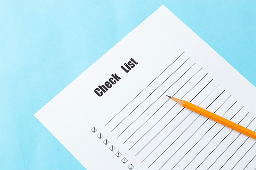 Checklist on a blue background.