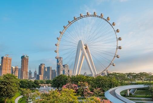 Singapore - may 27, 2018 - Singapore Flyer and Suntec City at sunset