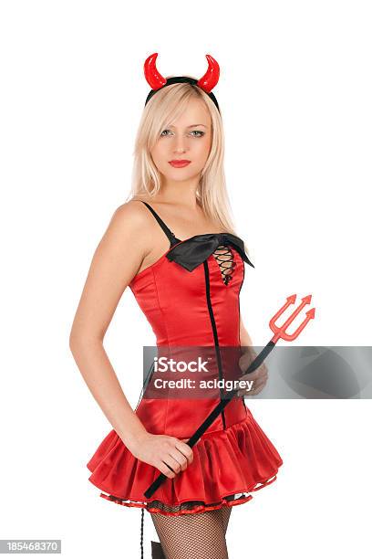 Bella Bionda Indossa Un Costume Da Diavolo - Fotografie stock e altre immagini di Halloween - Halloween, Sensualità, Donne