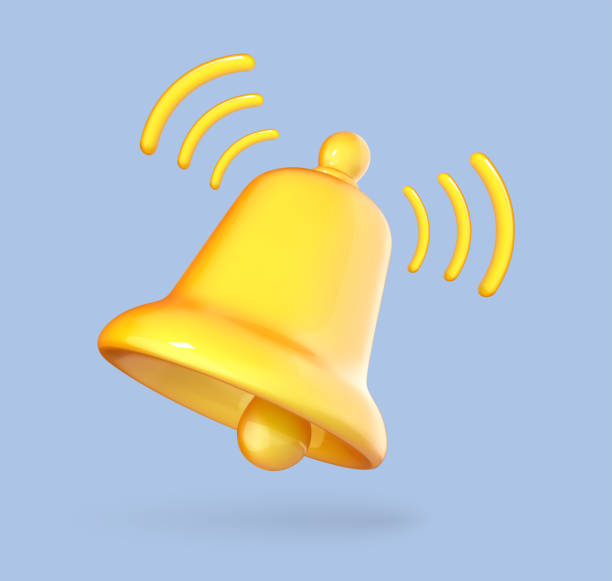 istock Yellow bell icon in cartoon 3d style. Bell notification. Icon in cartoon design isolated on blue background. Vector 3d illustration 1854685174