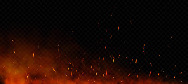 istock Vector red fire sparks flying up. Burning glowing particles. Flame of fire with sparks isolated on a black transparent background. 1854688438