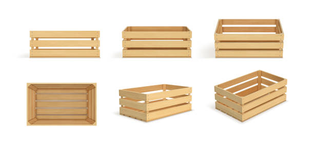 istock Vector realistic cargo storage wooden box isolated on white background. Wooden fruit box with holes. Box for storage and transportation of food. 1854688983