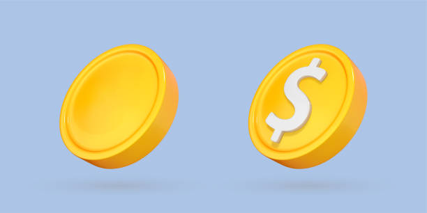 istock 3D realistic coin icons. Coin with dollar sign. Vector 3d cartoon illustration isolated on blue background. 1854692227