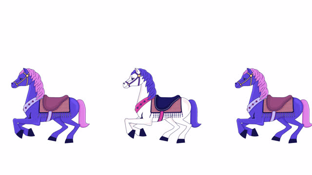 Carousel horses galloping attraction line 2D object animation