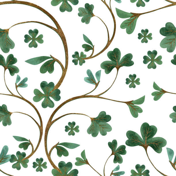 Seamless pattern with symbols of Ireland. Wrapping paper for St. Patrick's Day. Watercolor in vintage style on a white background. Seamless pattern with symbols of Ireland. Wrapping paper for St. Patrick's Day. Watercolor in vintage style on a white background tissue box pattern stock illustrations
