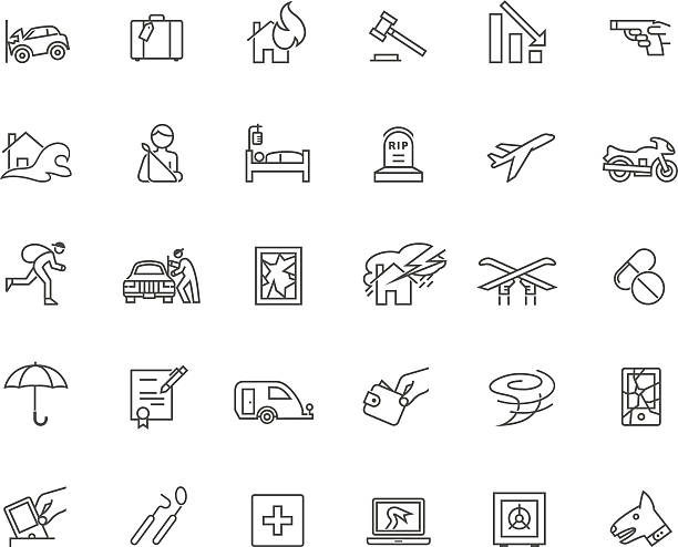 Insurance Icons Set of 30 insurance related icons. pickpocketing stock illustrations