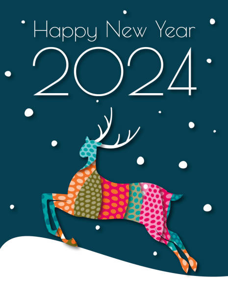 Happy New Year 2024 greeting card vector art illustration