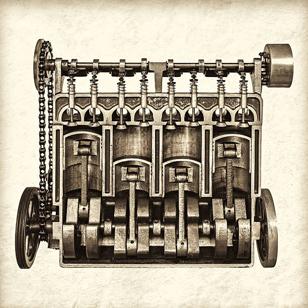 istock Retro styled image of an old classic car engine 185473618