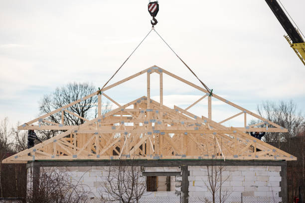 istock Installation of the wooden roof structure 1854745049